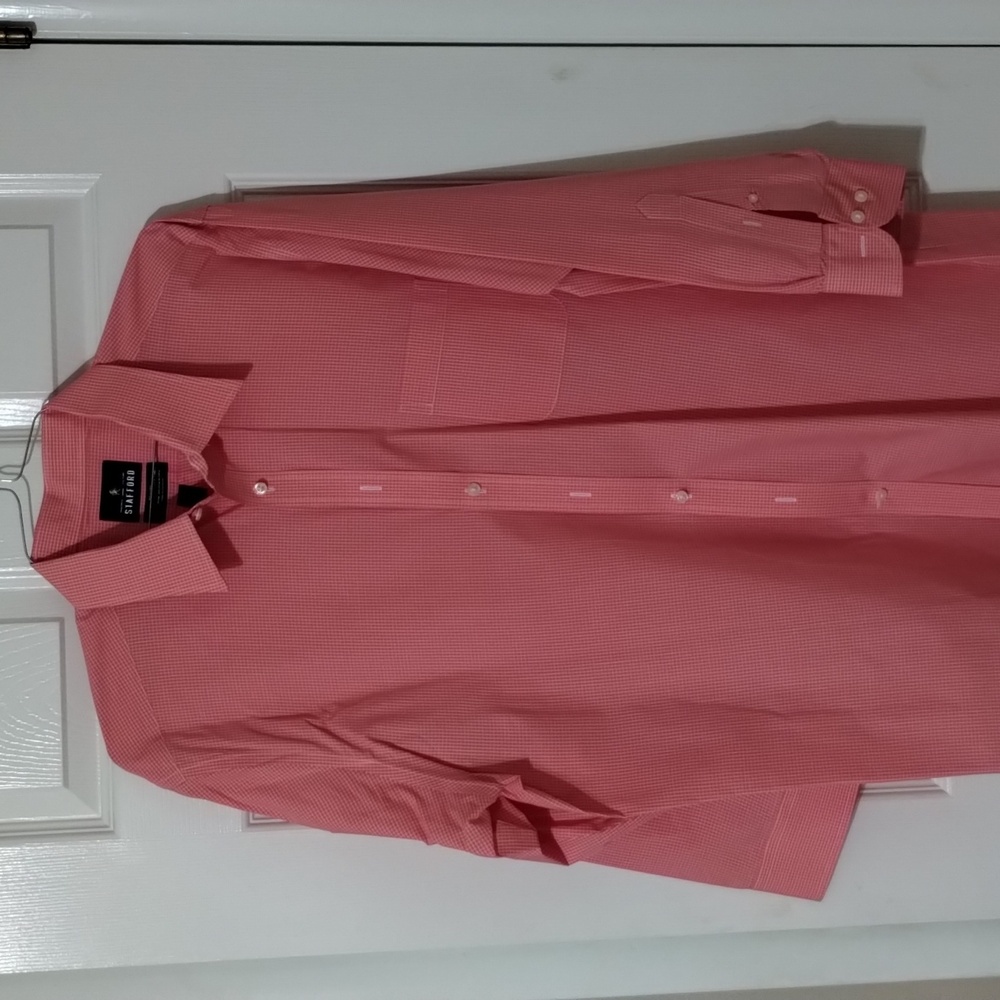 Stafford pink plaid 17 32/33 long sleeve button dress shirt